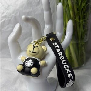 Black and Cream Bear Keyring with Logo Strap